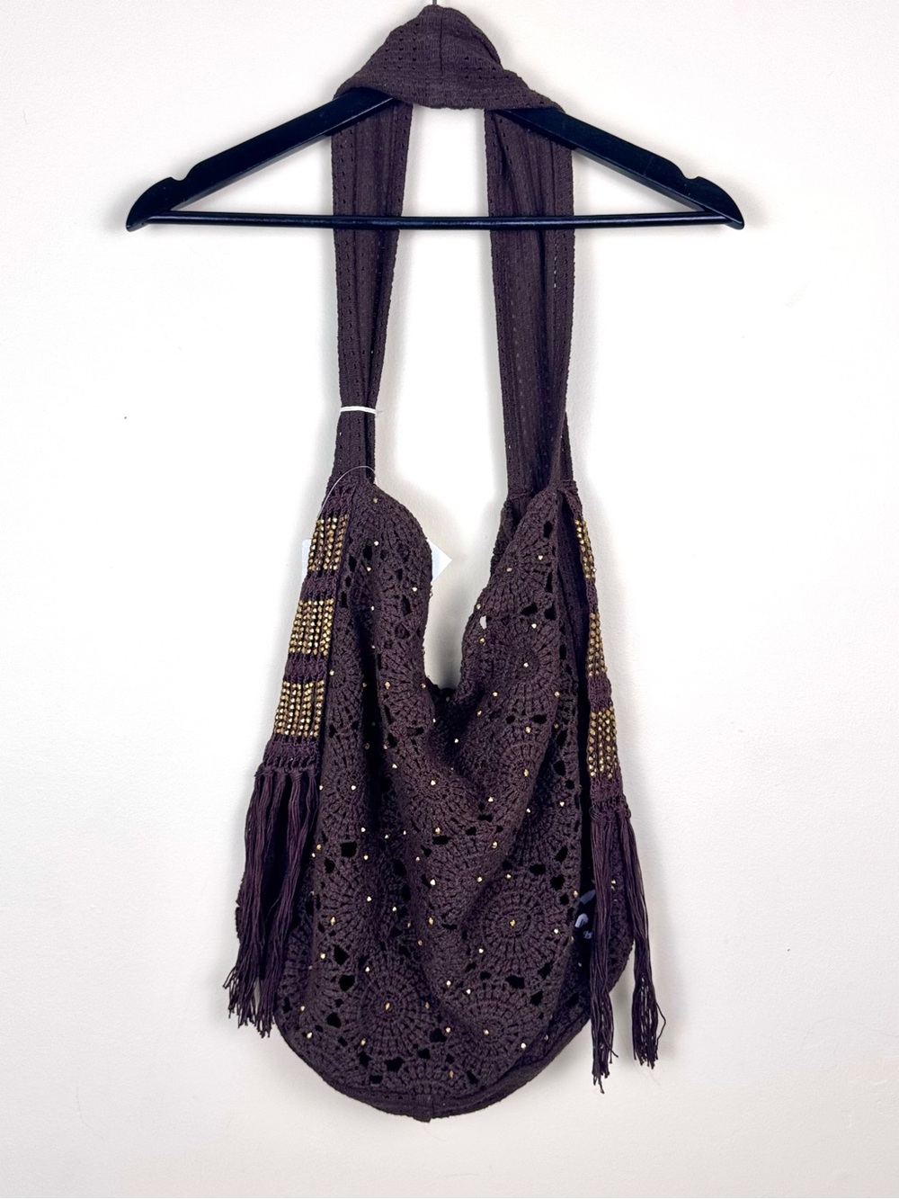 Free People Sunrise To Sunset Crochet Tote Bag Brown Fringe - Picture 7 of 17